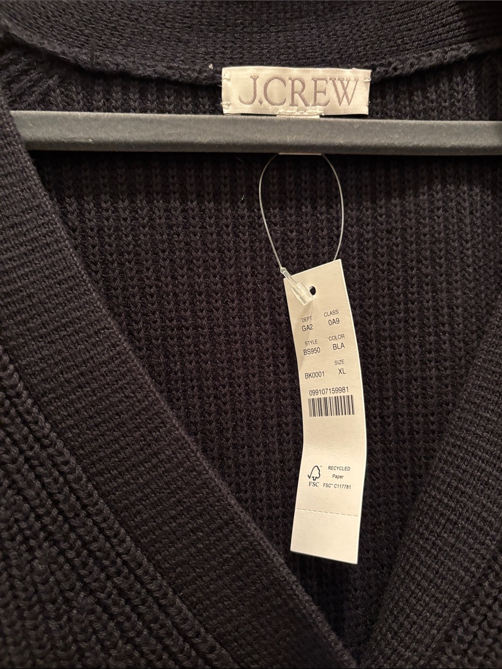 Size XL J. Crew Black V-Neck Cotton-Blend Cardigan - Picture 4 of 6